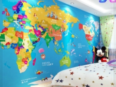 Muursticker Wereldkaart voor kinderen op de muur