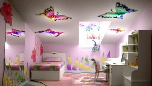 Bir kız çocuğunun odası için germe tavanlar