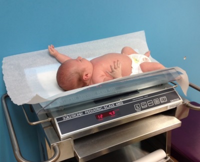 Weighing a newborn